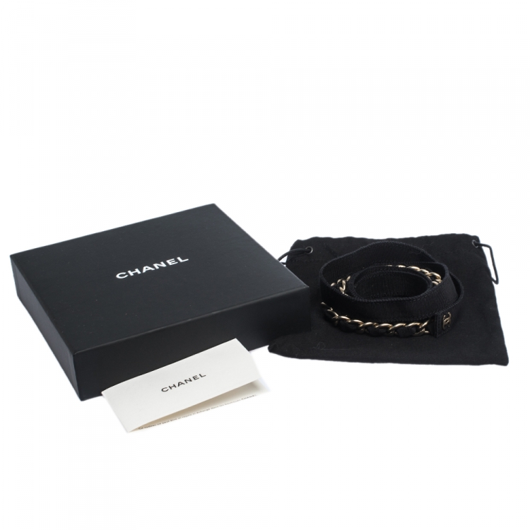 Pre Owned Chanel Pale Gold Tone Chain Link Ribbon Belt S