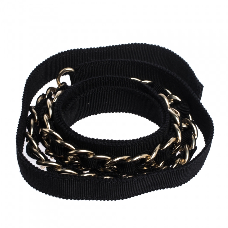 Pre Owned Chanel Pale Gold Tone Chain Link Ribbon Belt S