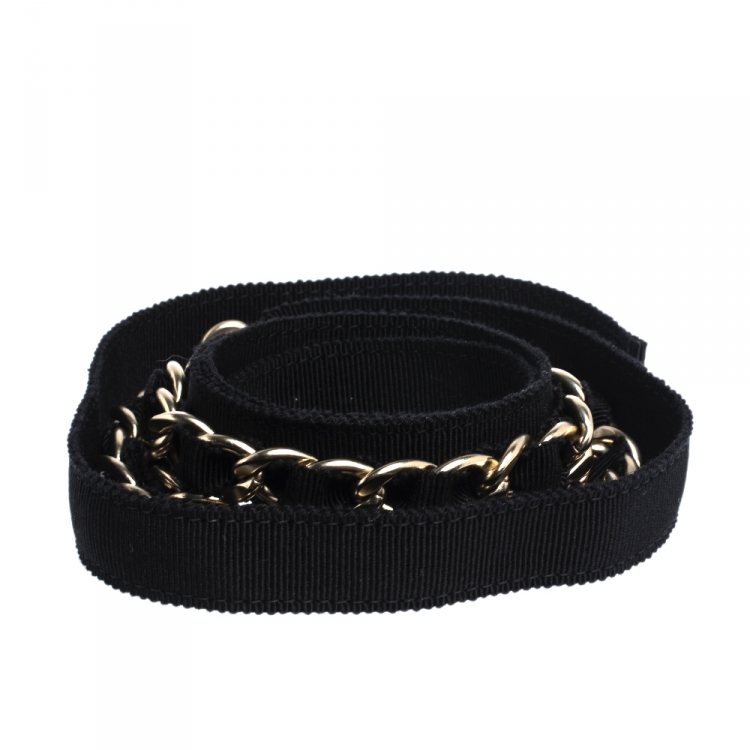 Pre Owned Chanel Pale Gold Tone Chain Link Ribbon Belt S