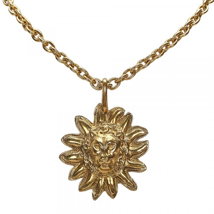 Chanel Leo Lion Sun Medallion Gold Plated Metal Necklace Chanel