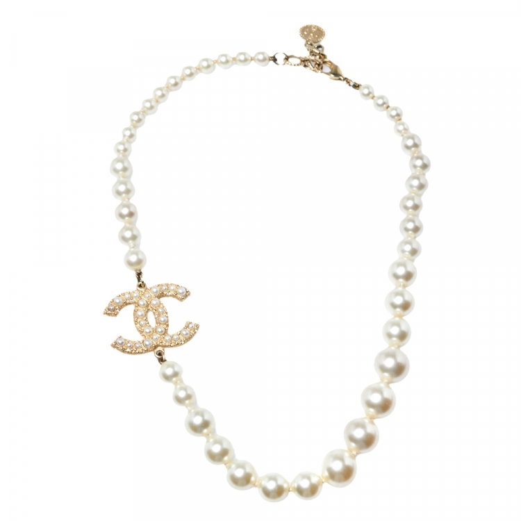 Chanel 100th Anniversary Pale Gold Faux Pearl Embedded Necklace Chanel |  The Luxury Closet