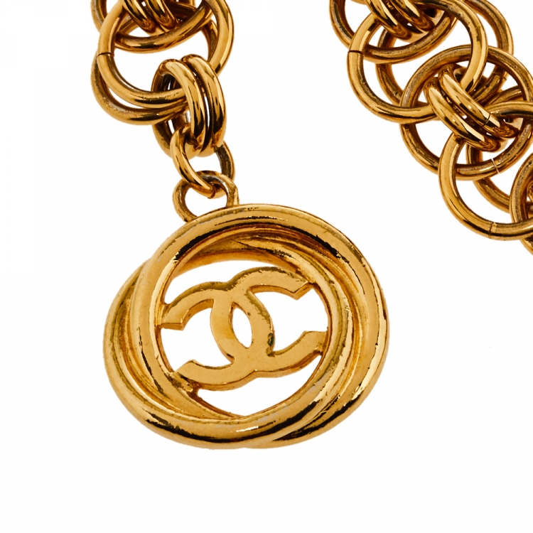 CHANEL CC Large Double Loop Gold Tone Metal Chain Link Waist Belt For Sale  at 1stDibs