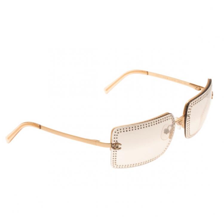 Chanel Gold 4105 Crystal Rimless Sunglasses Chanel | The Luxury Closet