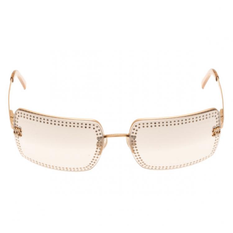Chanel Gold 4105 Crystal Rimless Sunglasses Chanel
