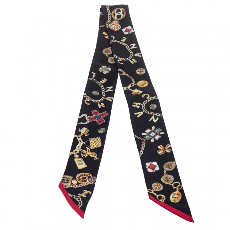 Pre Owned Chanel Black Printed Silk Bandeau