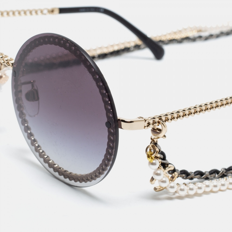 Chanel Gold Tone/Purple Gradient 4245 Pearl Chain Round Sunglasses