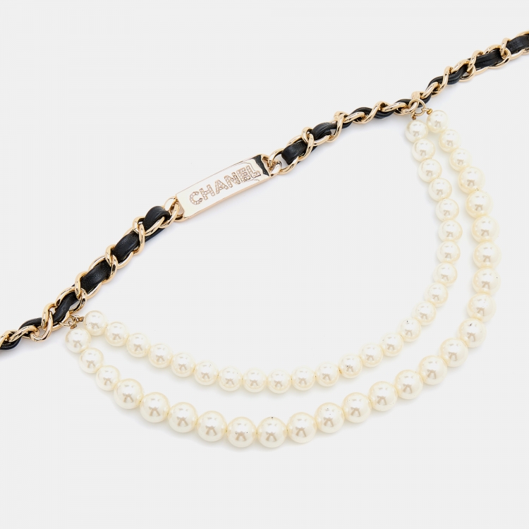 Chanel Faux Pearl, Glass Bead & Enamel CC Station Necklace