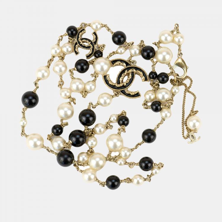 Chanel 2013 Pearl & Black Beads CC Baroque Sautoir Necklace Chanel