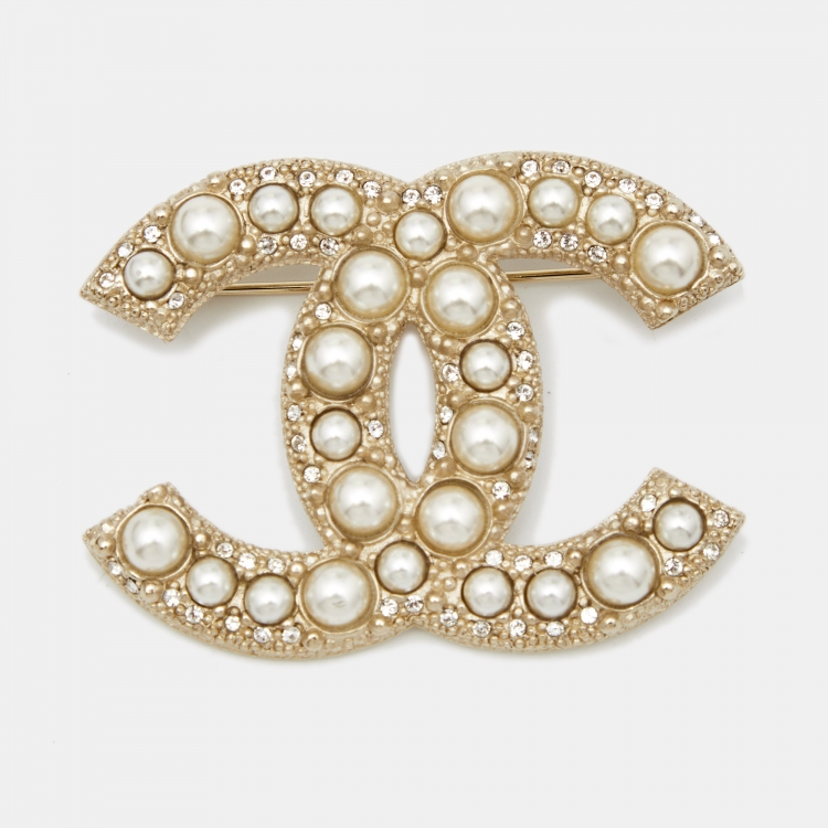 Chanel CC Faux Pearl Crystals Gold Tone Pin Brooch Chanel | The Luxury  Closet