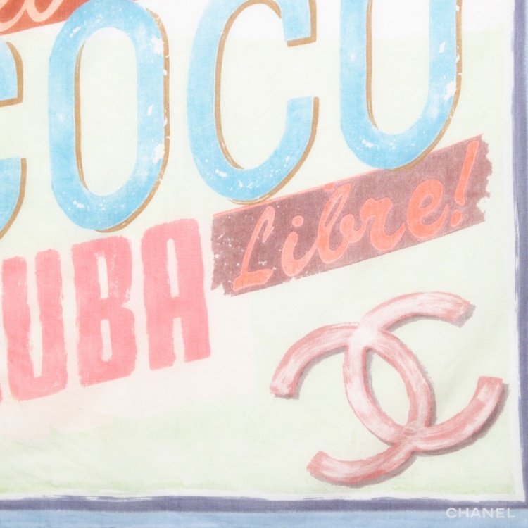 Pre Owned Chanel Green Coco Cuba Cotton Square Scarf
