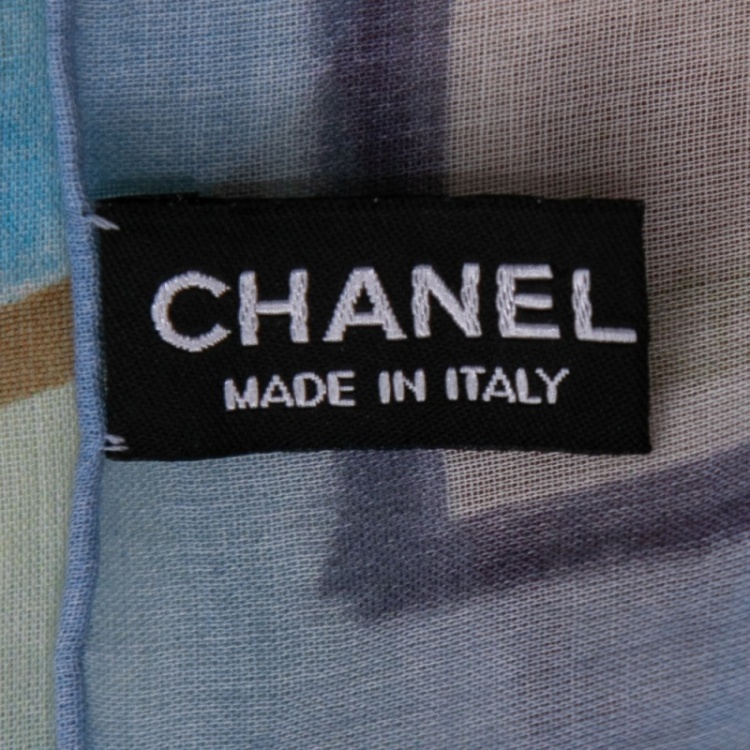 Pre Owned Chanel Green Coco Cuba Cotton Square Scarf