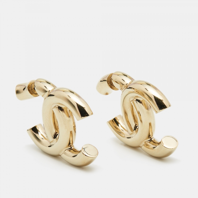 Chanel CC Logo Gold Tone Earrings Chanel