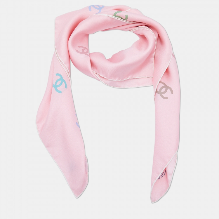 Chanel Pink CC Printed Silk Square Scarf Chanel