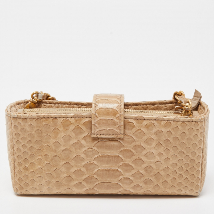 Pre Owned Chanel Light Gold Python O-Phone Holder Chain Pouch