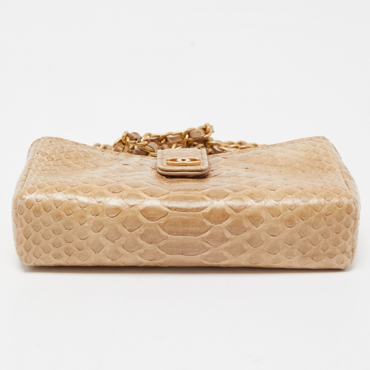 Pre Owned Chanel Light Gold Python O-Phone Holder Chain Pouch