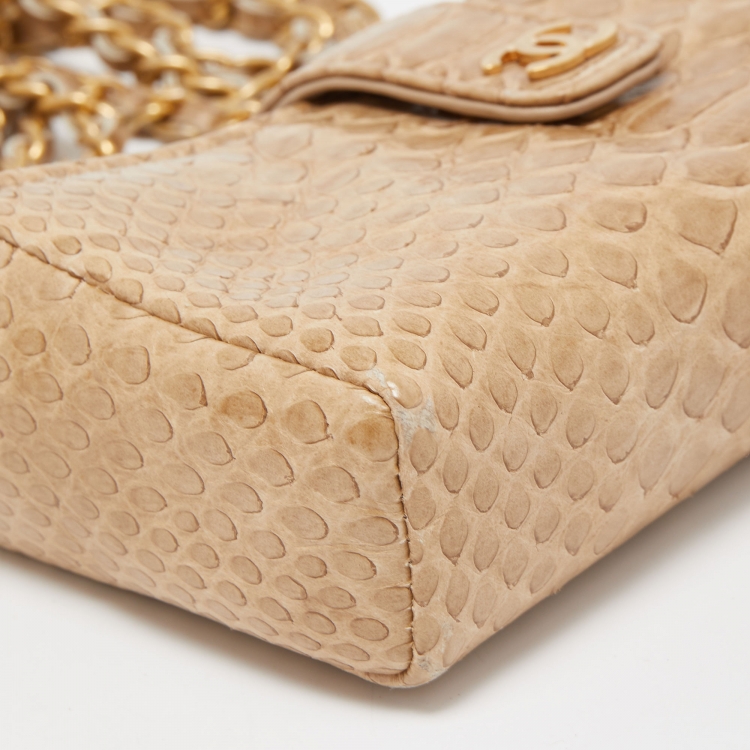 Pre Owned Chanel Light Gold Python O-Phone Holder Chain Pouch