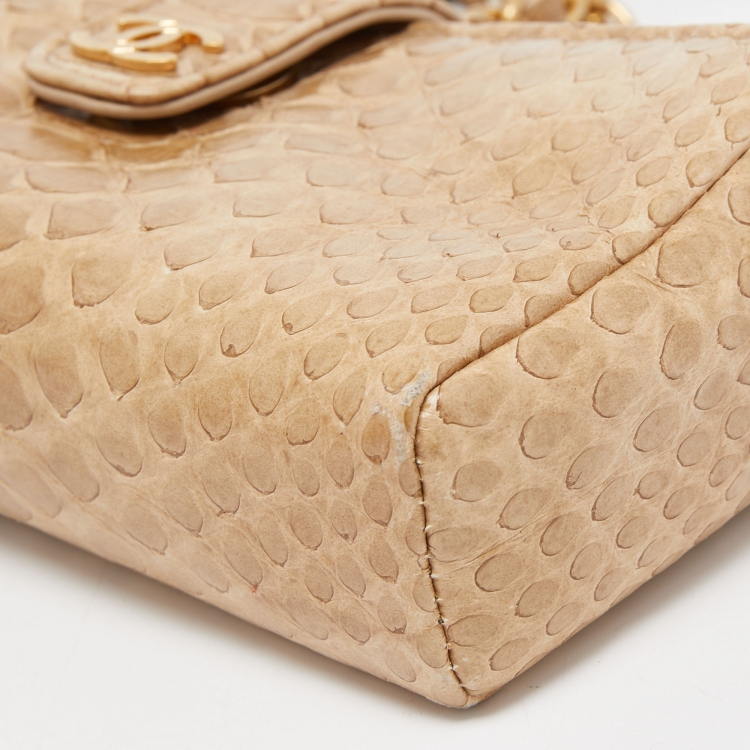 Pre Owned Chanel Light Gold Python O-Phone Holder Chain Pouch