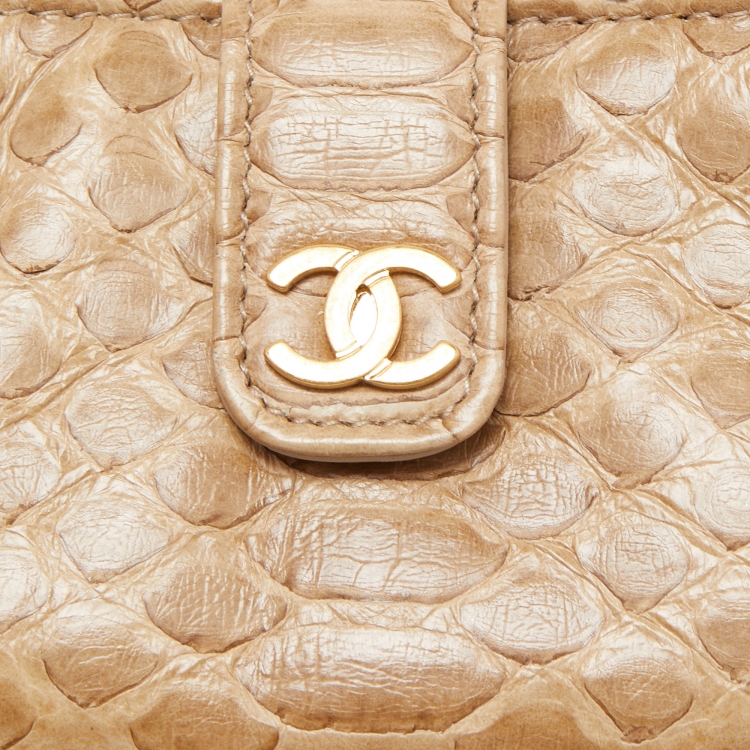Pre Owned Chanel Light Gold Python O-Phone Holder Chain Pouch