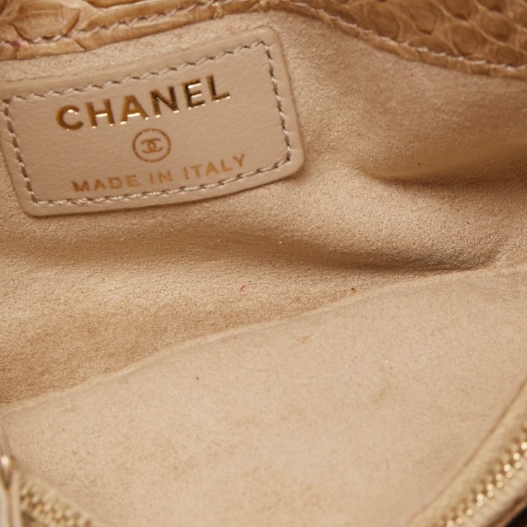 Pre Owned Chanel Light Gold Python O-Phone Holder Chain Pouch