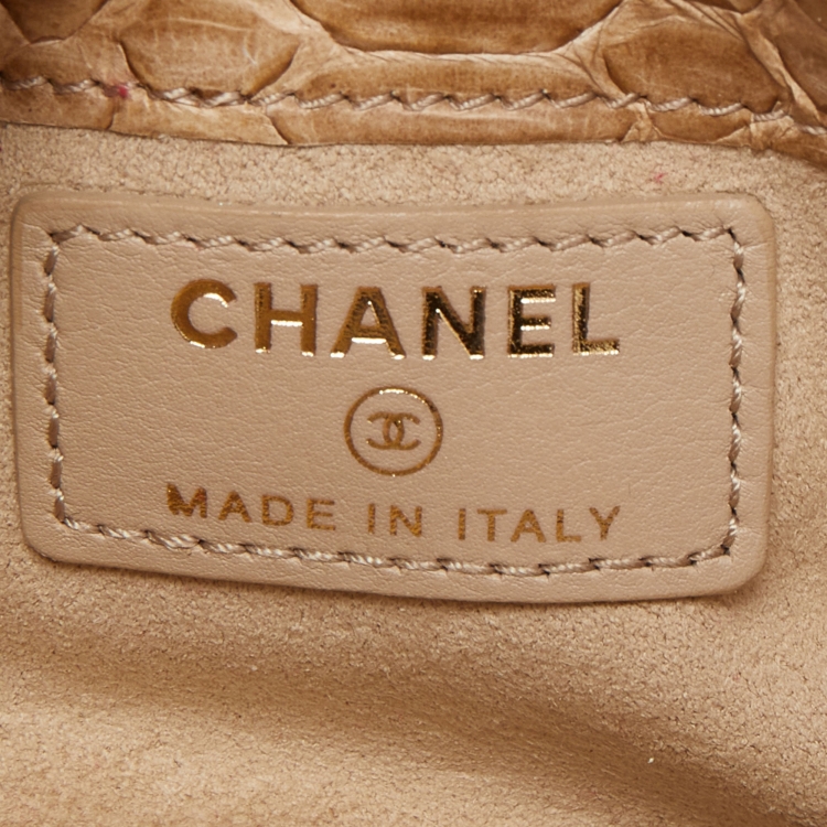 Pre Owned Chanel Light Gold Python O-Phone Holder Chain Pouch