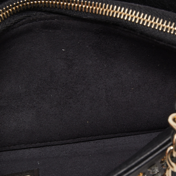 Pre Owned Chanel Black Leather Crystals Embellished O-Phone Holder Chain Pouch