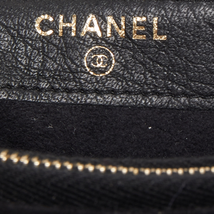 Pre Owned Chanel Black Leather Crystals Embellished O-Phone Holder Chain Pouch