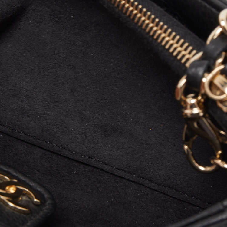 Pre Owned Chanel Black Leather Crystals Embellished O-Phone Holder Chain Pouch