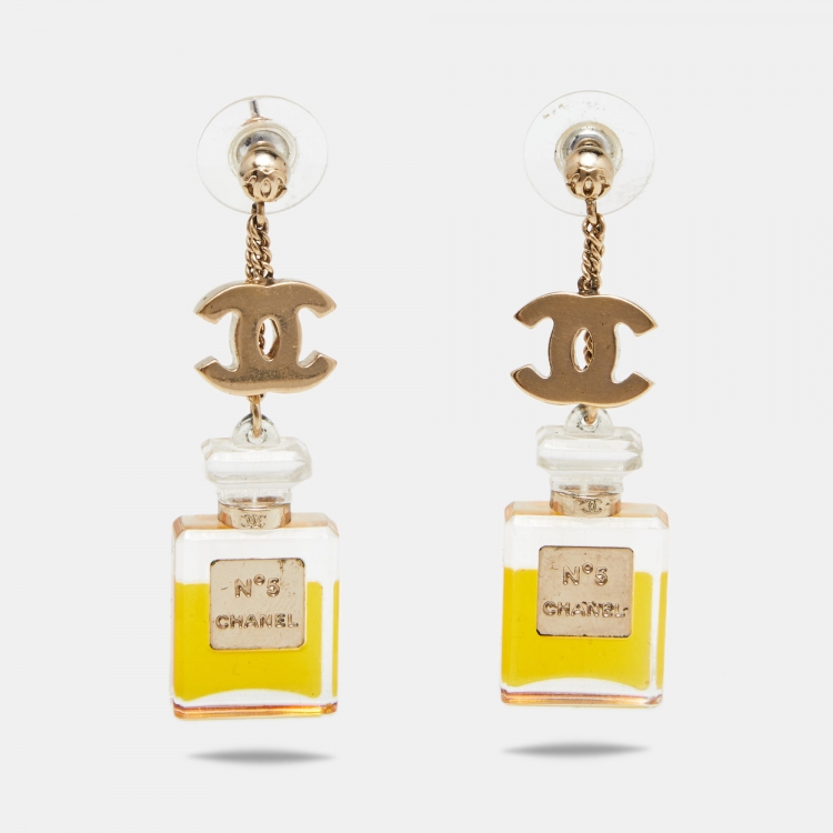 Chanel CC Perfume Bottle Glass Gold Tone Drop Earrings Chanel | The Luxury  Closet