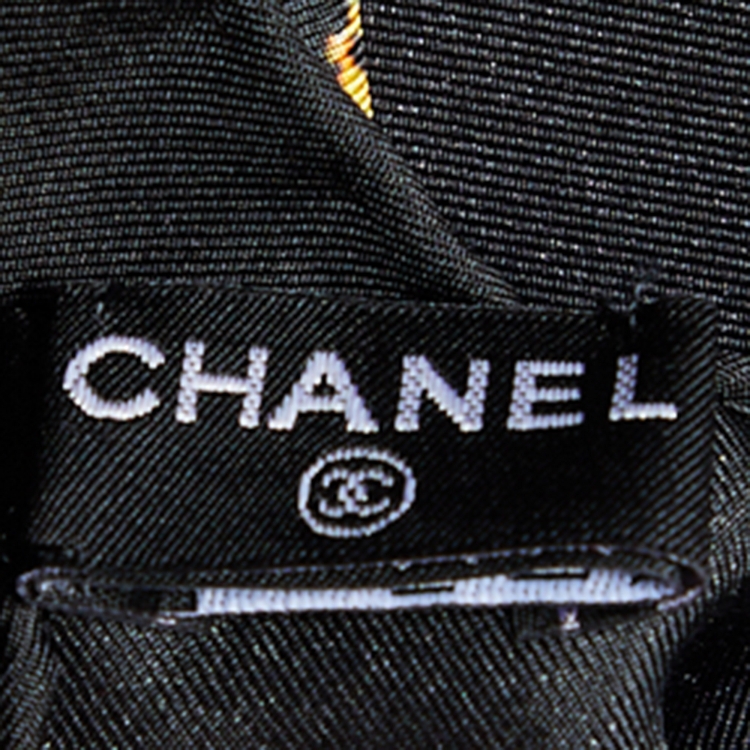 Pre Owned Chanel Black Departures Board Printed Silk Square Scarf