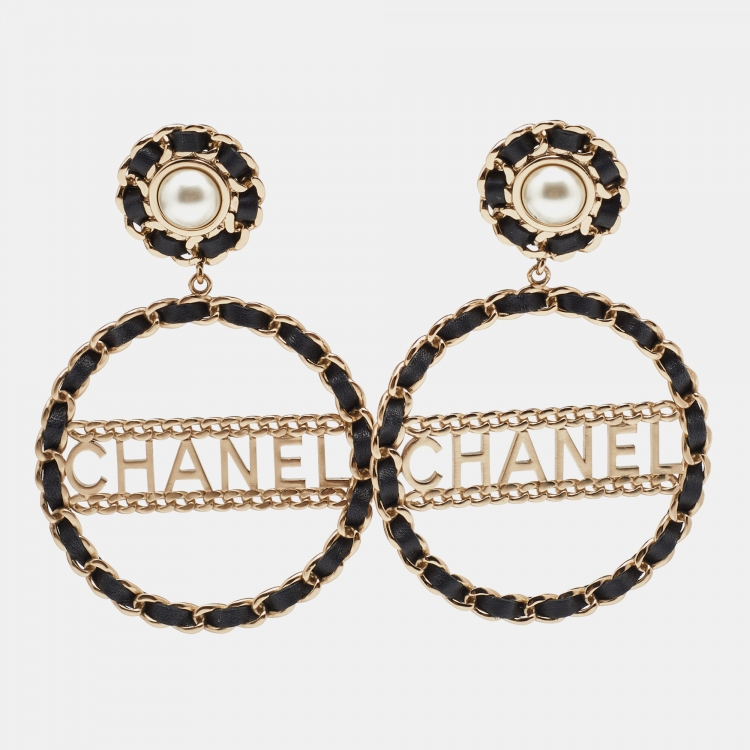 Chanel Black Leather Chain Detail Gold Tone Hoop Earrings Chanel | The  Luxury Closet