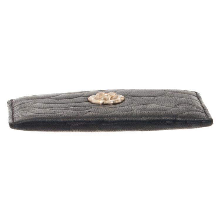 Pre Owned Chanel Black Camellia Embossed Card Holder