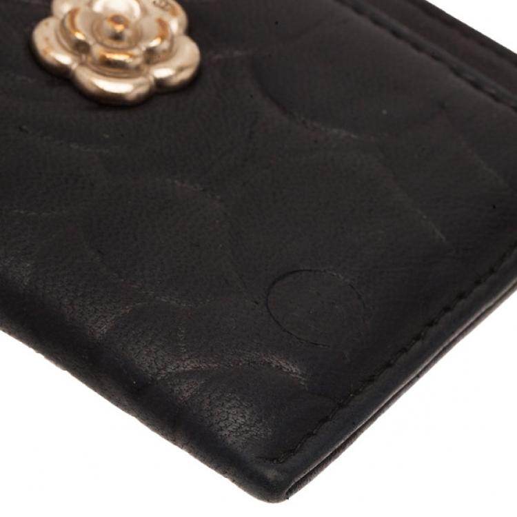 Pre Owned Chanel Black Camellia Embossed Card Holder