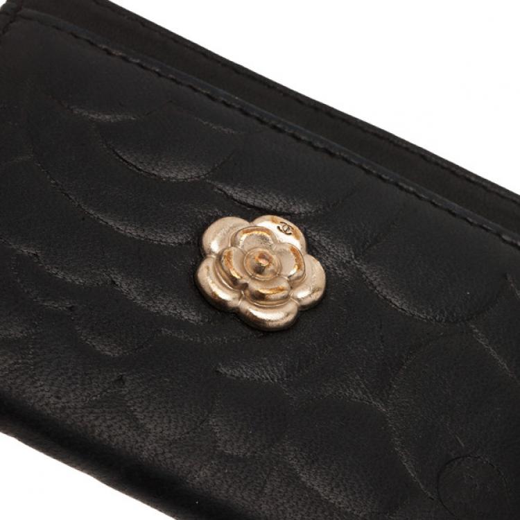 Pre Owned Chanel Black Camellia Embossed Card Holder
