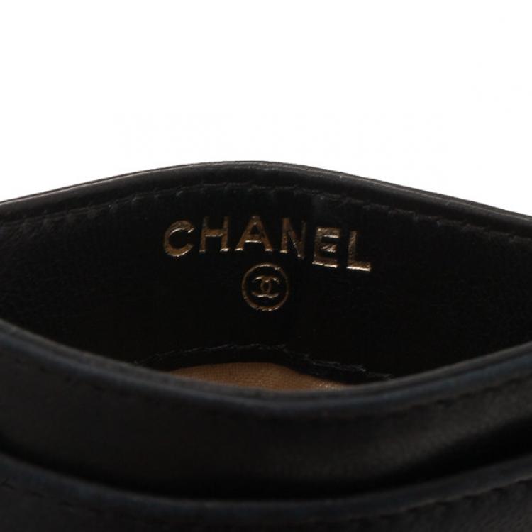 Pre Owned Chanel Black Camellia Embossed Card Holder