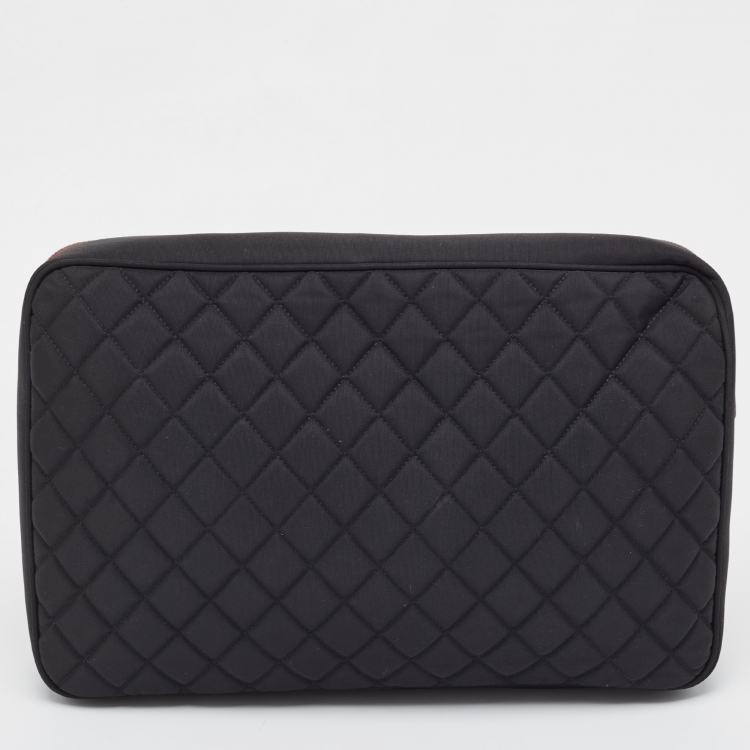 Pre Owned Chanel Black Quilted Nylon Laptop Sleeve