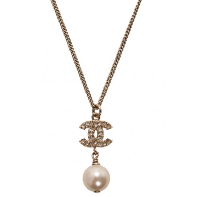 Chanel CC Crystal Logo Dangle Pearl Necklace Chanel | The Luxury Closet