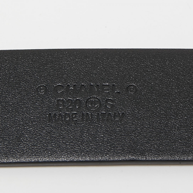 Pre Owned Chanel Black Leather Faux Pearl Embellished CC Buckle Belt 70 CM