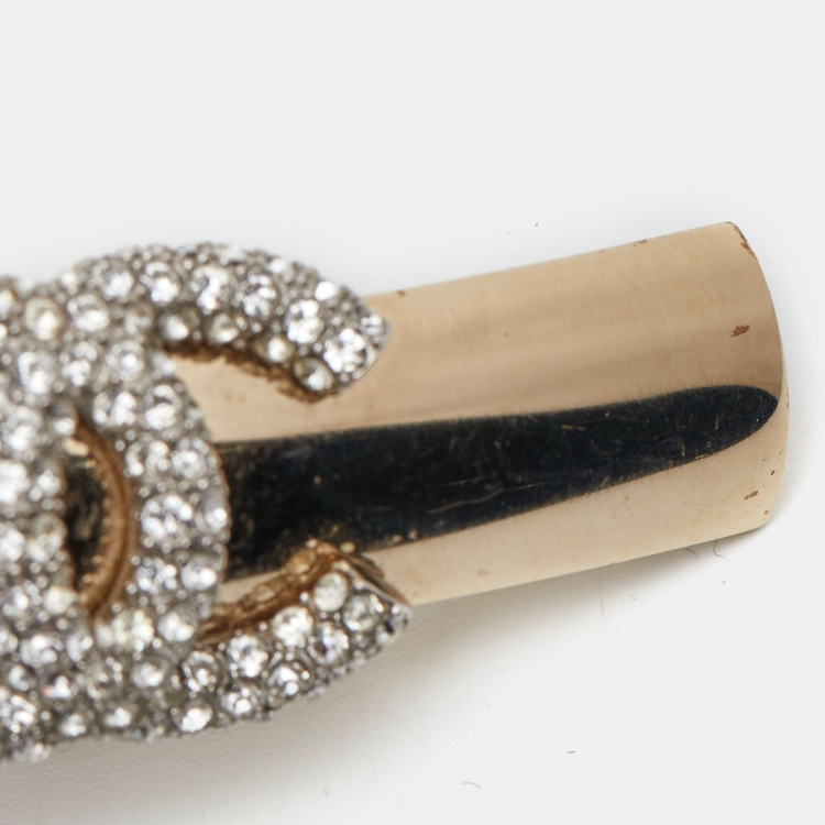 Pre Owned Chanel Crystal Embellished CC Gold Tone Hair Clip Barrette
