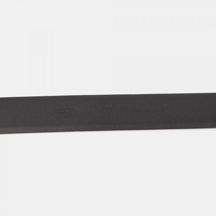 Pre Owned Chanel Black Leather Crystal and Beads CC Buckle Belt 100CM