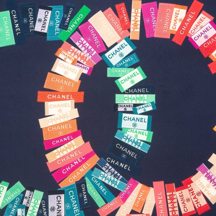 Pre Owned Chanel Multicolor Logo Print Silk Square Scarf 