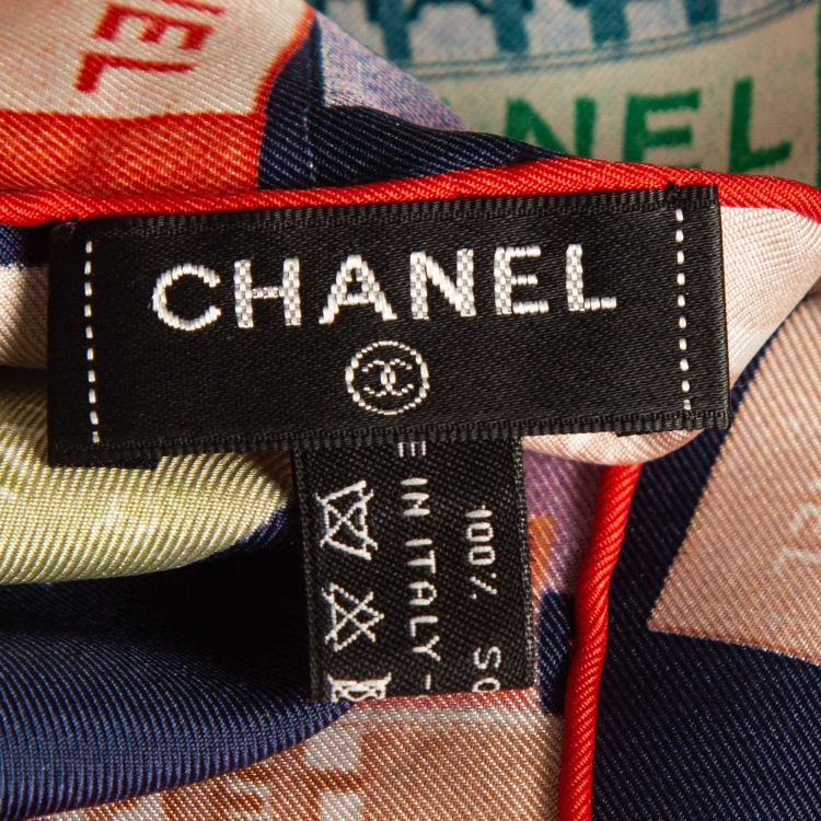 Pre Owned Chanel Multicolor Logo Print Silk Square Scarf 