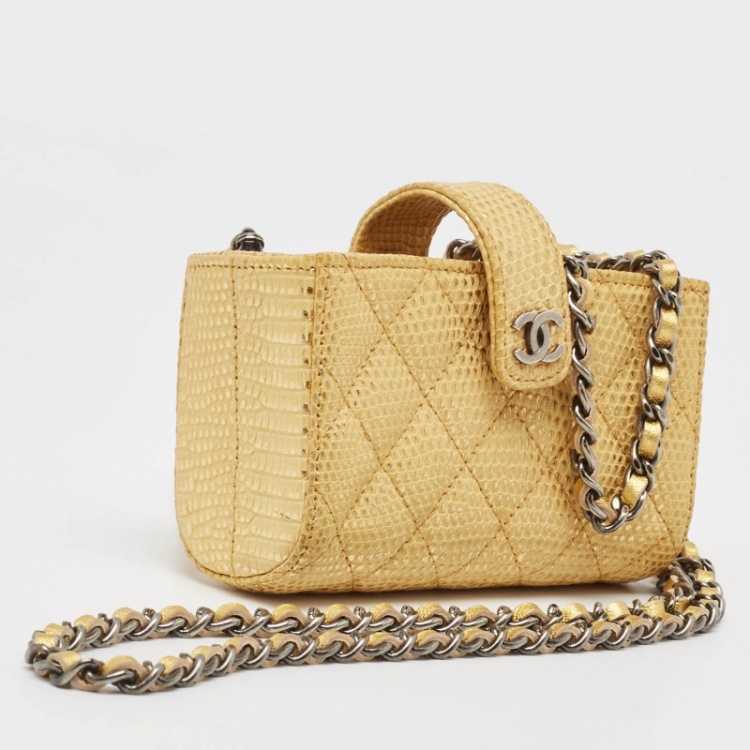 Pre Owned Chanel Gold/Yellow Lizard iPhone Chain Pouch