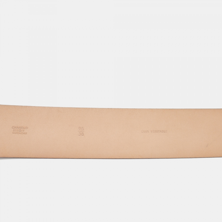 Pre Owned Chanel Black Leather CC Oval Wide Belt 95CM