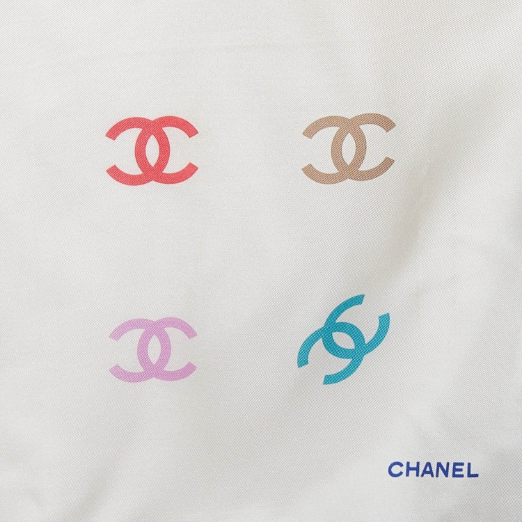 Pre Owned Chanel Cream CC Logo Print Silk Square Scarf