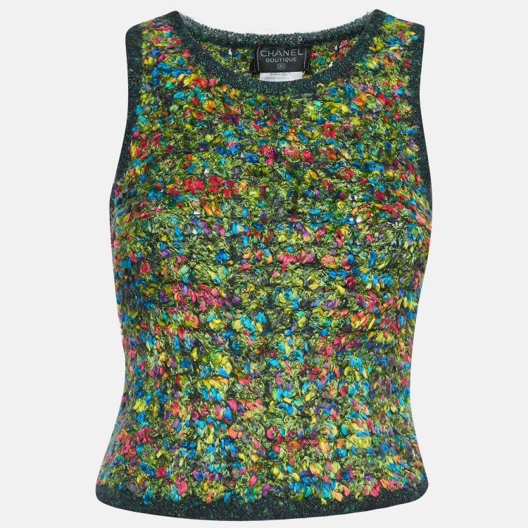 Pre Owned Chanel Multicolor Patterned Acrylic Knit Sleeveless Top M