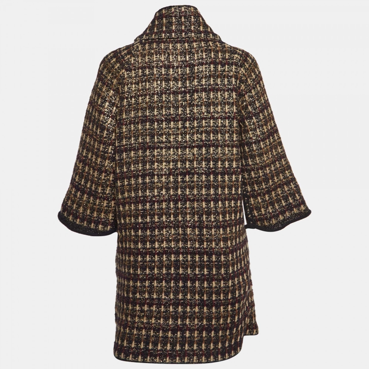 Pre Owned Chanel Multicolor Tweed Cashmere Mid-Length Coat M