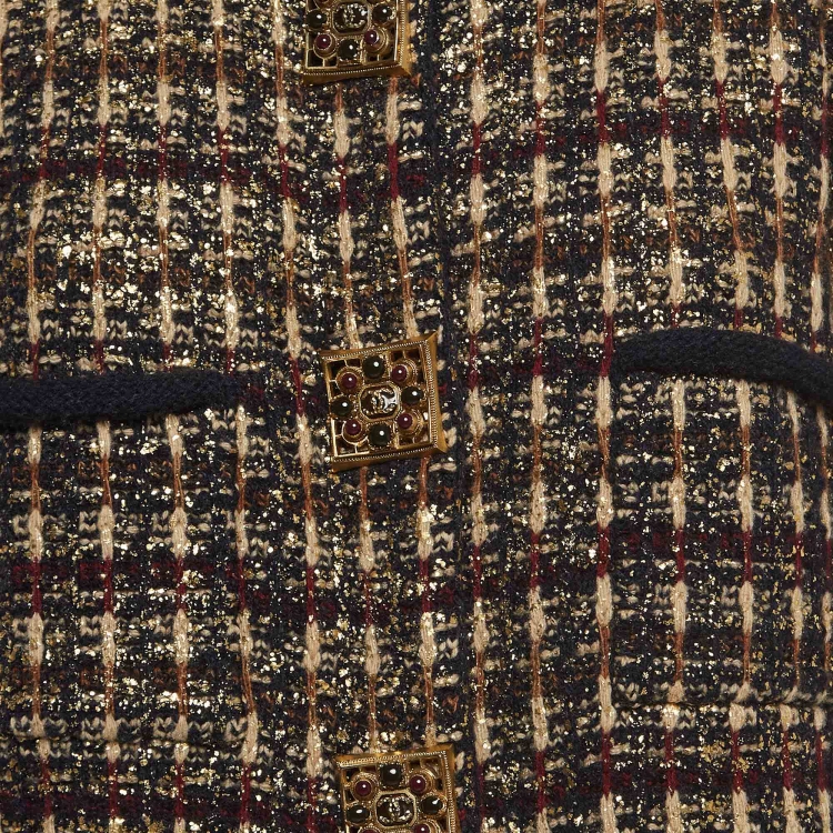 Pre Owned Chanel Multicolor Tweed Cashmere Mid-Length Coat M
