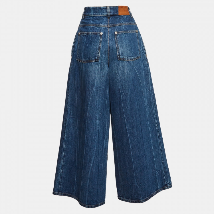 Pre Owned Chanel Blue Denim Wide-Leg Jeans M Waist 28"