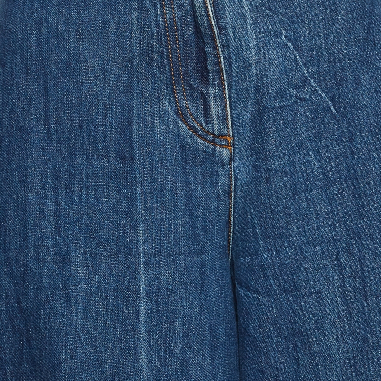 Pre Owned Chanel Blue Denim Wide-Leg Jeans M Waist 28"