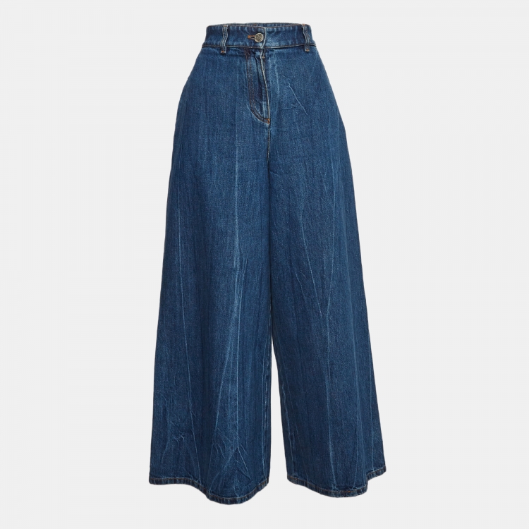 Pre Owned Chanel Blue Denim Wide-Leg Jeans M Waist 28"